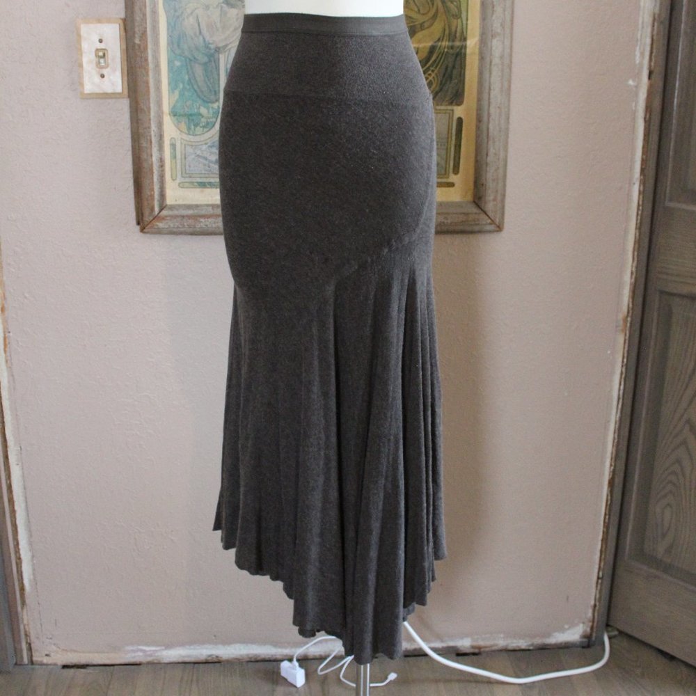 Rick Owens LILIES gray double layer asymmetric raw hem fit/flare long skirt